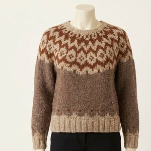 Scotland Yard Sweater Women 38 Brown Fair Isle 100% English Wool Heavy Knit